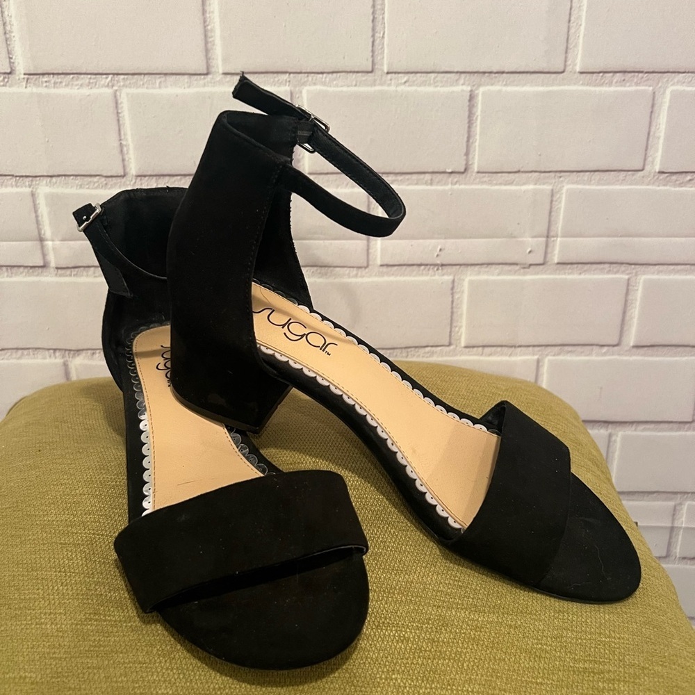 SUGAR women Ankle Strap black suede  sandals /size 8.5